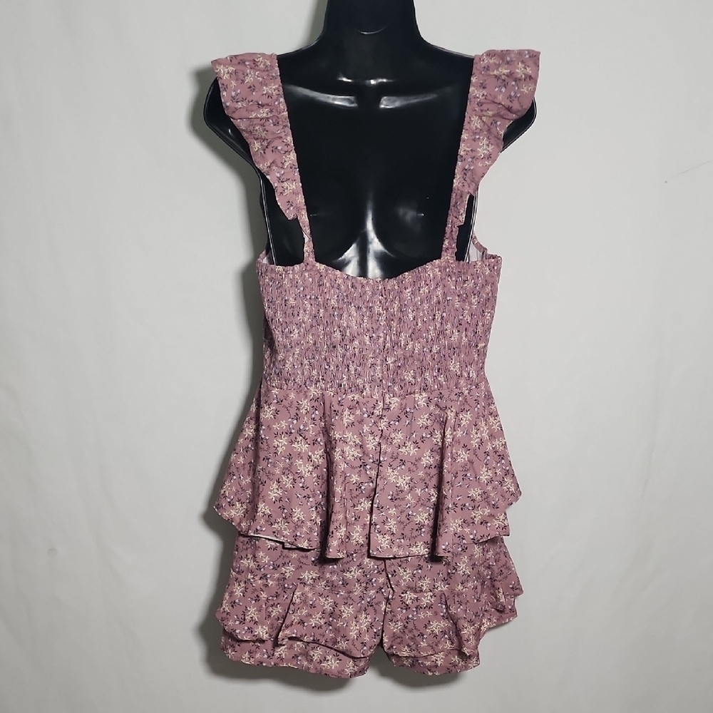 Romper Floral Ruffle Jumpsuit in Purple - Picture 4 of 5